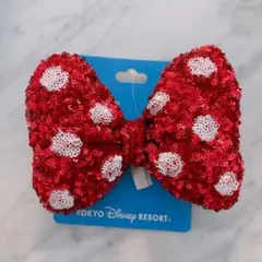 ★ミニーちゃん ディズニーランド スパンコールドットリボンヘアゴム ヘアポニー★