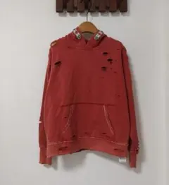 kapital ダメージ加工 赤 フード付きパーカー
