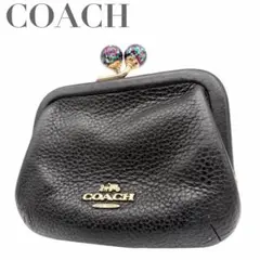 COACH コーチ がま口 コインケース 8.108 ブラック レザー ロゴ