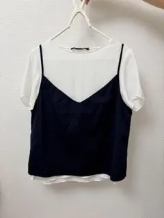 ZARA BASIC ネイビー・ホワイト 半袖シャツ Sサイズ