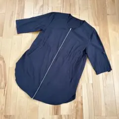 麻混 軽量ノーカラーコート 2WAY袖丈調整 5分袖 春秋アウター ネイビー