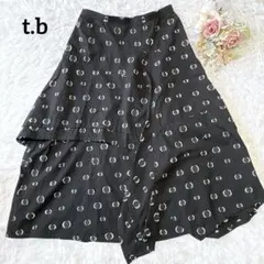 t.b センソユニコ ドット柄 アシンメトリー ロングスカート M相当 黒 綿