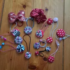 ☆ミニーマウス仕様 くるみボタン色々&リボン付きヘアゴム&シュシュ☆