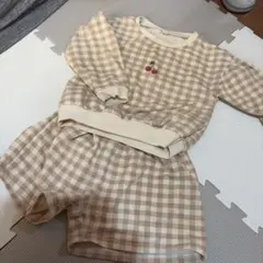 ベージュ チェック柄 トレーナーセット 100cm