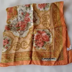 LANCEL オレンジ花柄シルクスカーフ