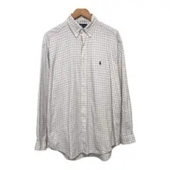 90s POLO ラルフローレン　ビンテージ長袖BDシャツ　刺繍ポニーロゴ　M