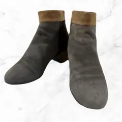 美品 fitfit ショートブーツ 24cm スエード グレー 太ヒール ジップ