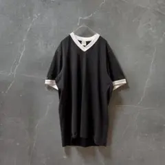 90s USA製 Majestic Vネック リンガー Tシャツ ブラック L