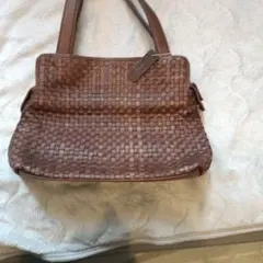 ブラウン 編み込みレザー ハンドバッグ