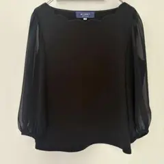 M'S GRACY シアー袖 スカラップ カットソー 七分袖 黒 38