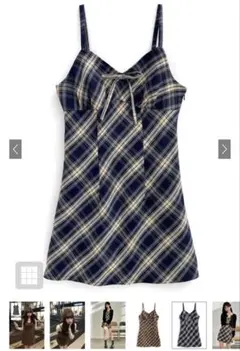 GRL チェック柄リボンキャミミニワンピース[dk1292]