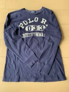 polo ネイビー 長袖カットソー プリント入り