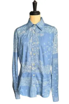 ETRO エトロ ペイズリー バンダナ柄 長袖シャツ ブラウス 水色 サイズ44のサムネイル