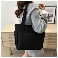トートバッグ 黒 マザーズバッグ キャンバス ランチ 弁当 ピクニック 大容量