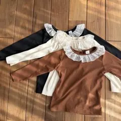 フリル付き長袖カットソー 110 黒 白 茶色　セット