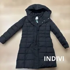【INDIVI】黒 フード付き ロングダウンジャケット