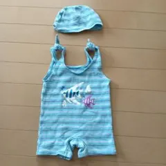 水着・帽子セット 80cm 青と白のストライプ