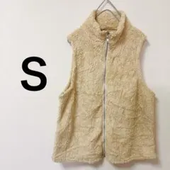 SALE✨ベージュ ジップアップ ニットベスト【S】ボアベスト　アウトドア