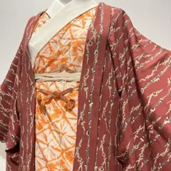 アンティーク正絹羽織◇梅枝柄 小豆色 羽織紐付き