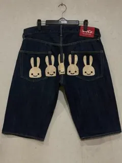 キューン 5連うさぎペイント ハーフショート デニムパンツ 日本製 濃紺 34のサムネイル