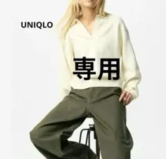 新品タグ付き／ユニクロ/スムースコットンリラックスポロセーター　アイボリー　Ｌ