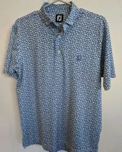FJ 花柄 ポロシャツ 青系　XL