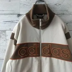 超人気カラー☆アディダス 刺繍ロゴ トラックジャケット ベージュ×ブラウン L