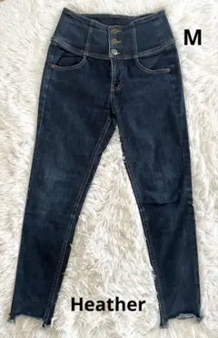 【Heather】ブルー ハイウエスト スキニーデニム M 裾カット