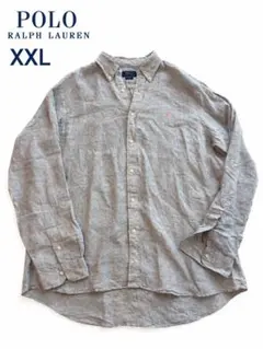 【美品】現行 ポロ ラルフローレン リネン 麻　ボタンダウン長袖シャツ XXL