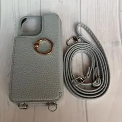 iphone15　ライトグレー スマホケース ショルダーストラップ付き