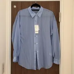 新品☆GLOBAL WORK☆ シルキータッチシアーシャツ 長袖 ストライプ Lのサムネイル