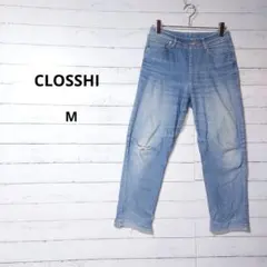 クロッシー　レディース　デニム　M　青　ダメージ　ウエストゴム仕様　ストレートのサムネイル