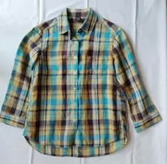 アーバンリサーチドアーズ　リネン100%　七分袖　チェックシャツ　Мくらい
