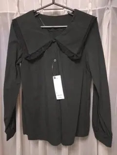 GU ジーユー ビッグカラーブラウス 長袖 レース セーラー トップス ブラック