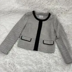 index ノーカラー　ツィードジャケット ラメ混　M ブラック＆ホワイト