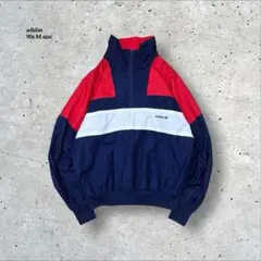 希少90s古着アディダスadidasハーフジップナイロンジャケット切替配色短丈