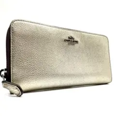 COACH コーチ 長財布 ラウンドファスナー シルバー レザー シボ革