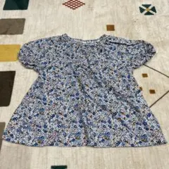 ブルー　花柄　チュニック　綿100%