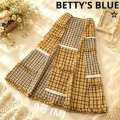 【美品】BETTY'S BLUE オレンジチェック柄パッチワークフレアスカートMのサムネイル