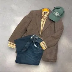 vintage ウール100% ツイード テーラードジャケット 昭和レトロ 茶色