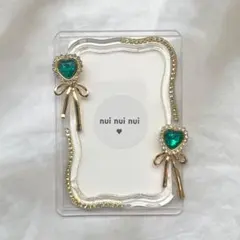 B8　トレカケース　硬質ケース　レジン　デコ　ラインストーン　ビジュー　緑