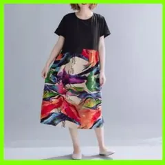 半袖花柄ワンピース　マキシ　リゾート　アジアン