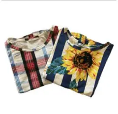 ZARA チェック柄とひまわり柄の半袖Tシャツ　2枚セット。