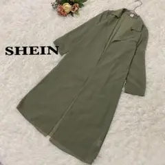 【シーイン】ロングカーディガン　羽織り　カーキ　透け感あり　Lサイズ