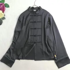 美品✨IAMI チャイナブラウス ネイビー パイピング 日本製 F