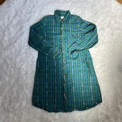 ワンピース 長袖 チェック柄 シャツワンピース 膝丈 グリーン ブルー 総柄