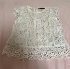 ZARA ホワイトレースノースリーブ XS