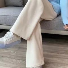 ワイドパンツ　裏起毛 XLサイズ　ホワイト 極暖　高品質　厚手　冬用　裏ボア