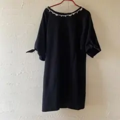 ビジュー付き 七分袖ワンピース