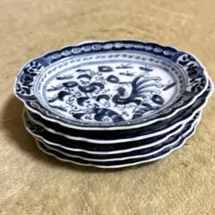 【古伊万里楕円皿】【5枚セット】花びら縁・北欧風デザイン・銘々皿